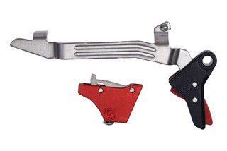 Timney Alpha Competition Series Trigger for Glock Gen 3-4 in Red with flat trigger shoe.